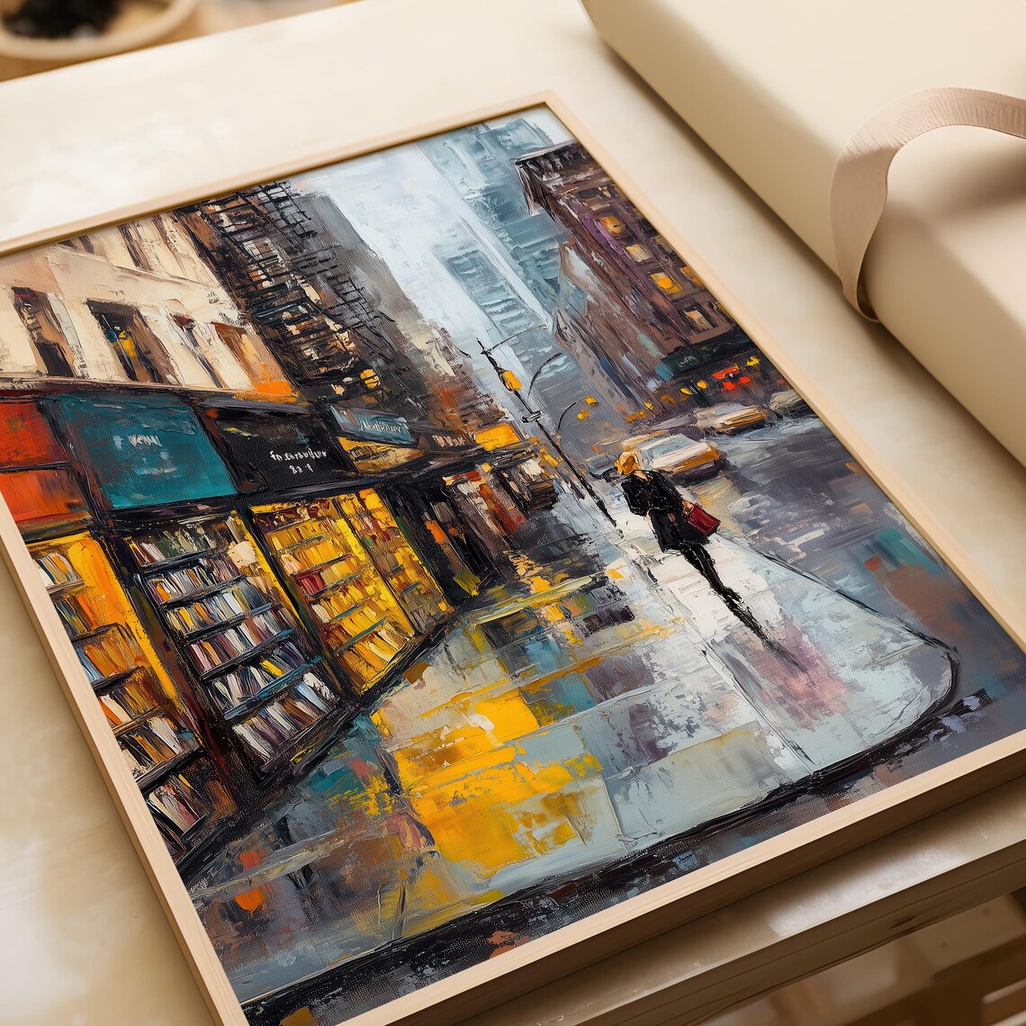 Rainy City Street Bookstore Window Bookshop Lover Art Poster - Image 5