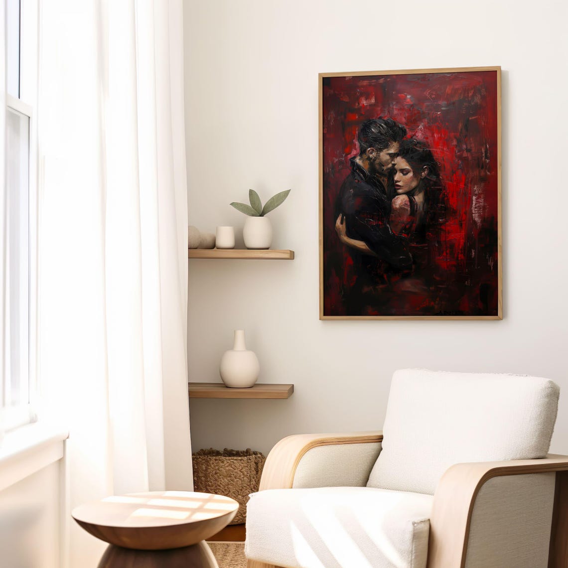 Passionate Couple Embrace Red Abstract Romance Painting Art Poster - Image 2