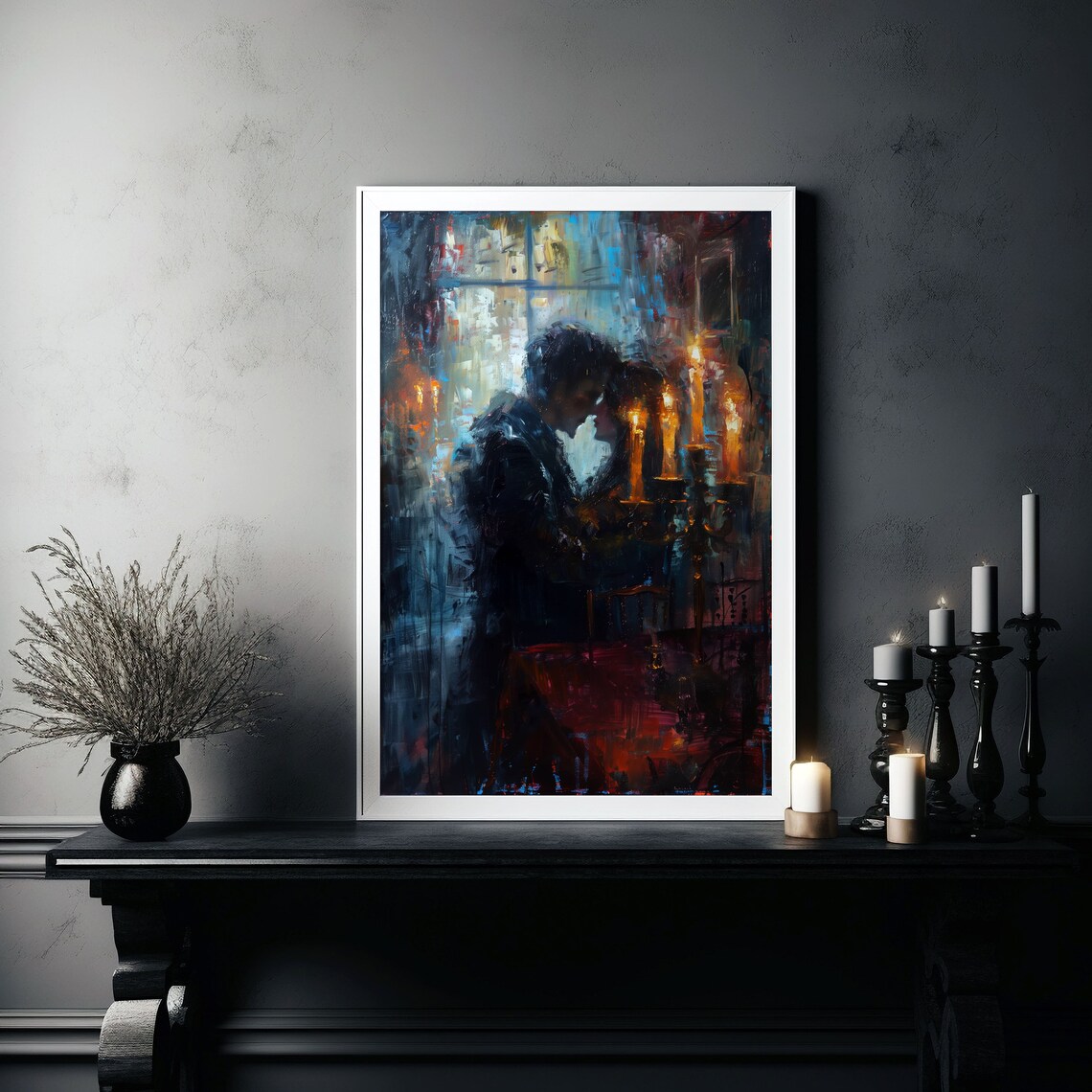 Gothic Candlelit Embrace, Dark Romantic Art Print - Image 6
