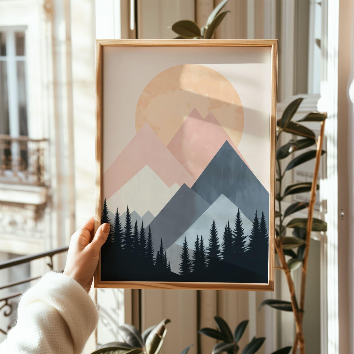 Minimalist Mountain Sunrise Abstract Peaks Forest Landscape Poster - Image 2