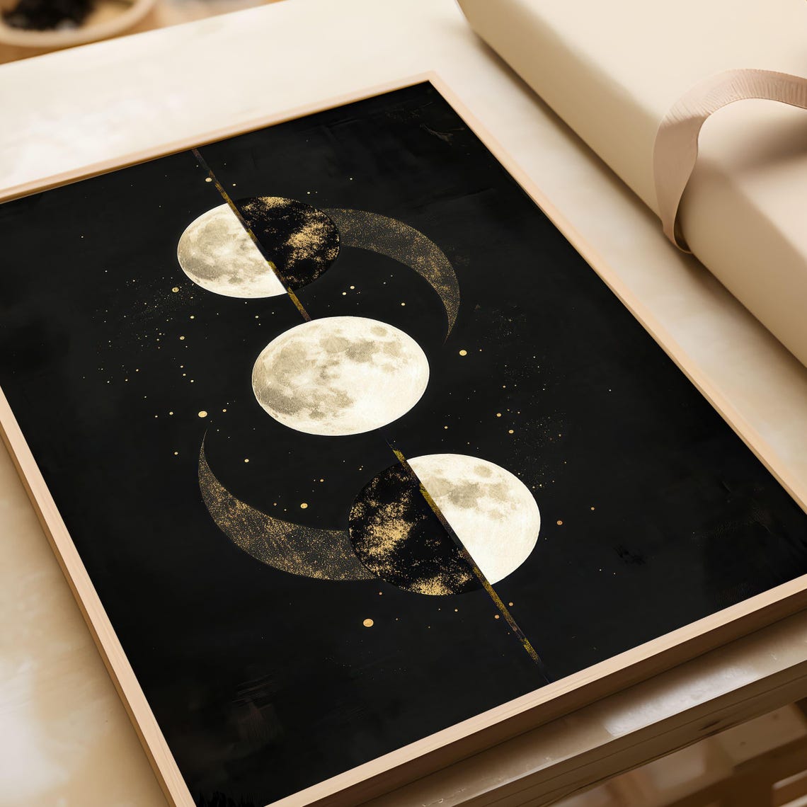 Gold Moon Phases Celestial Lunar Cycle Black Night Sky Poster - Image 6