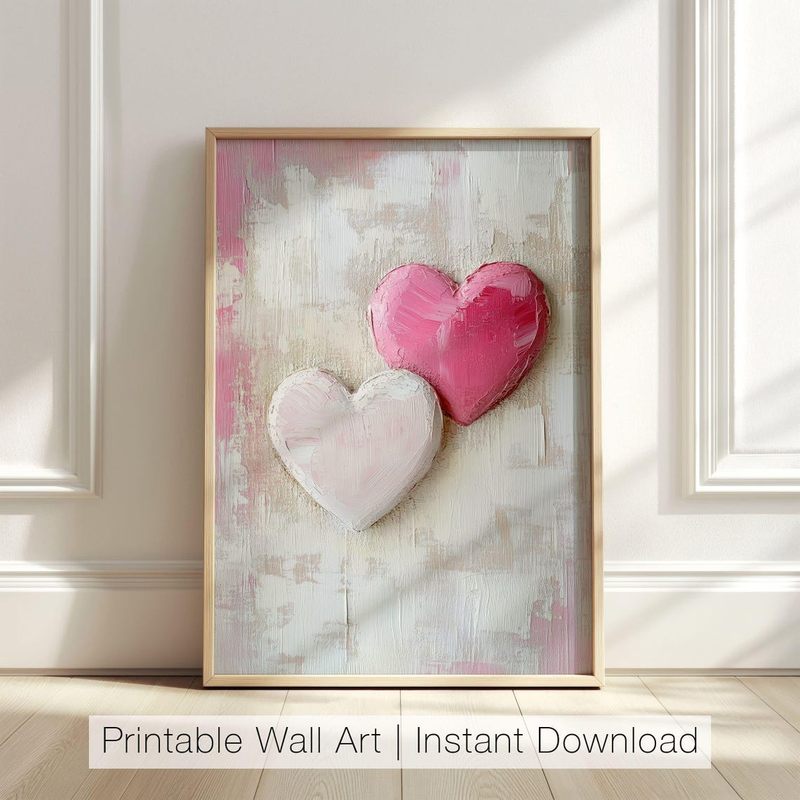 Two Textured 3D Hearts In Pink And White Abstract Love Poster