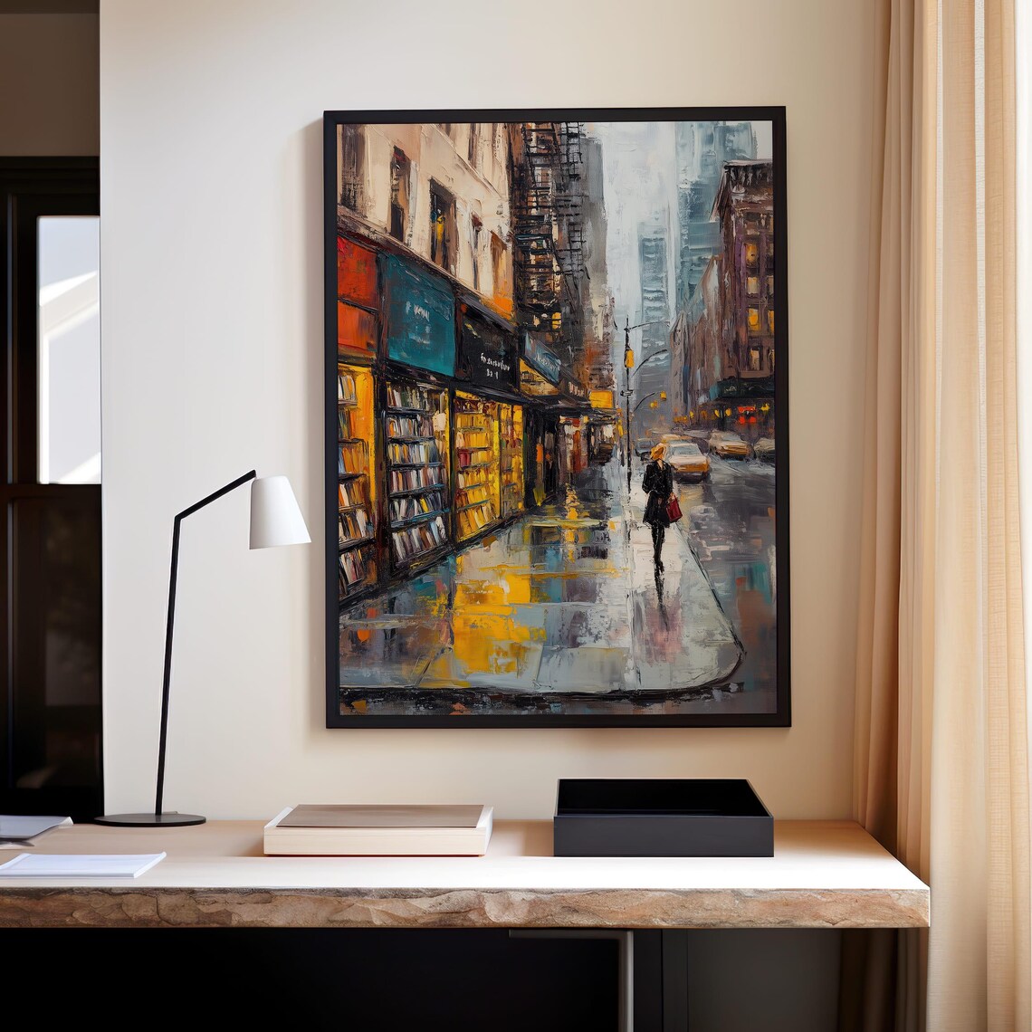 Rainy City Street Bookstore Window Bookshop Lover Art Poster - Image 7
