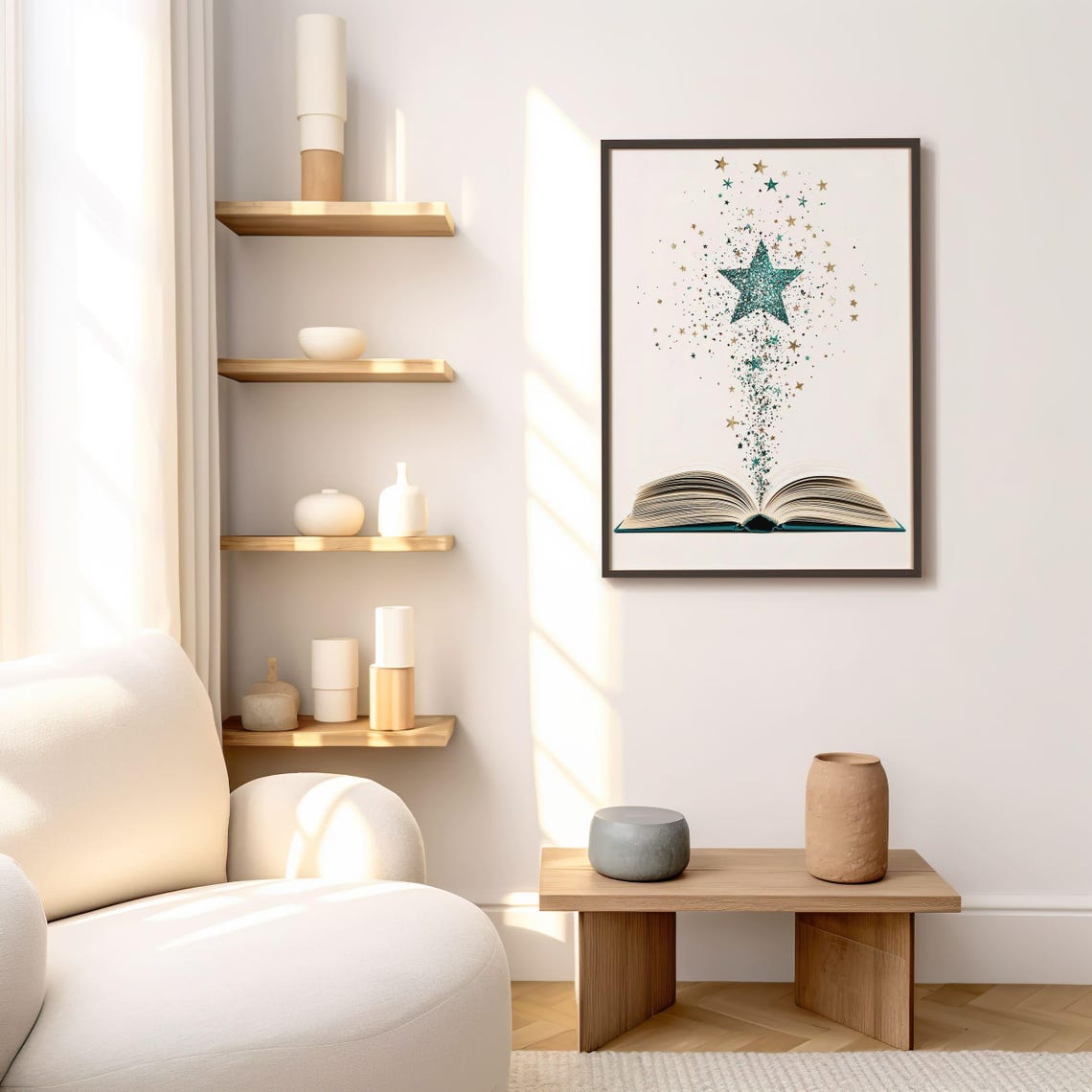 Open Book With Sparkling Teal Star Magic Reading Nook Poster - Image 4
