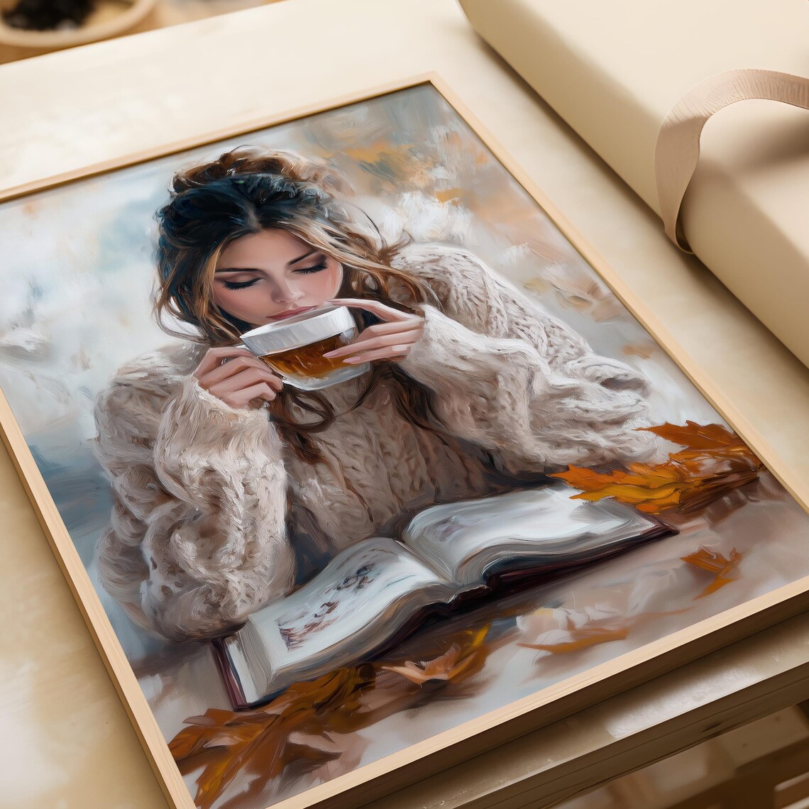 Woman In Knit Sweater With Coffee Cozy Autumn Reading Poster - Image 7