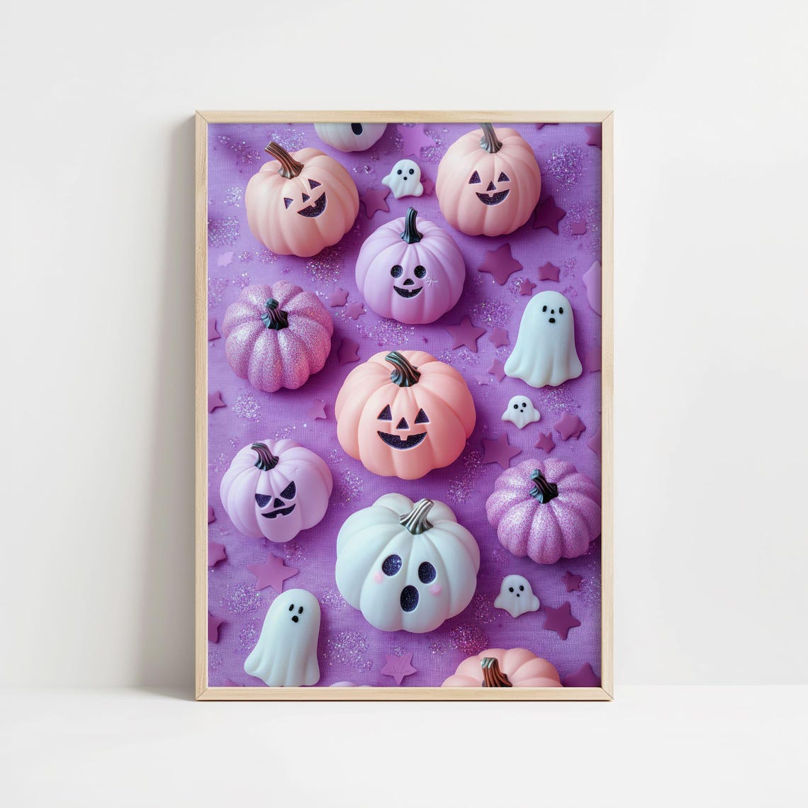 Pastel Purple Pumpkins Tiny Ghosts Halloween Flat Lay Style Wall Art - Image 7