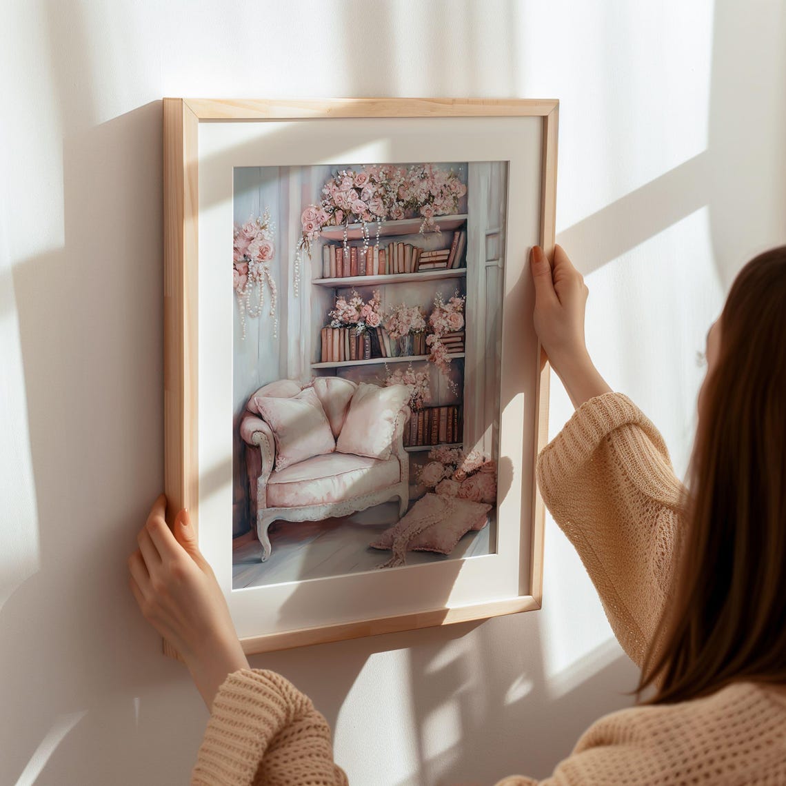Pink Floral Bookshelf Reading Nook Shabby Chic Book Lover Poster - Image 7
