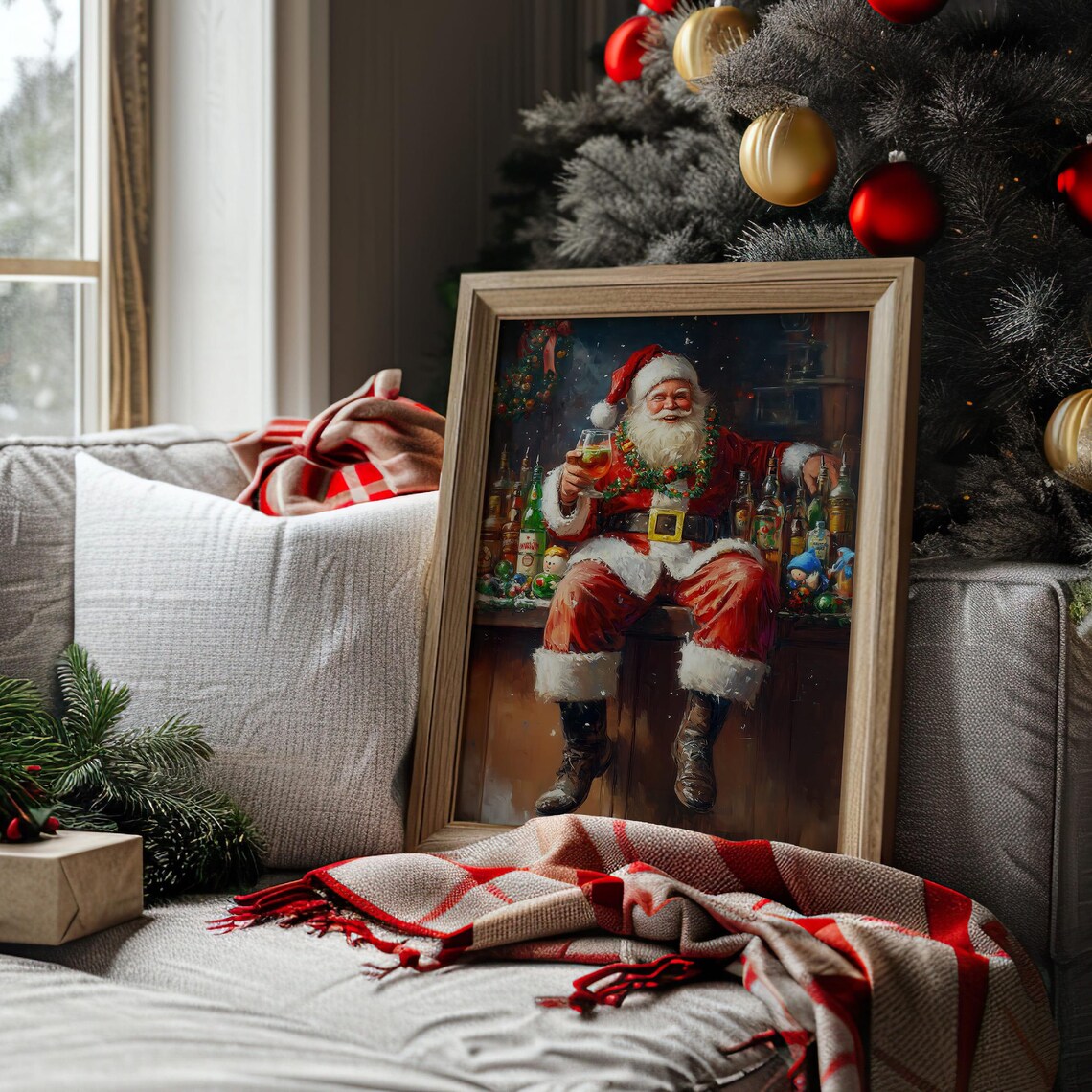 Funny Santa Claus Drinking Art Christmas Print - Image 3