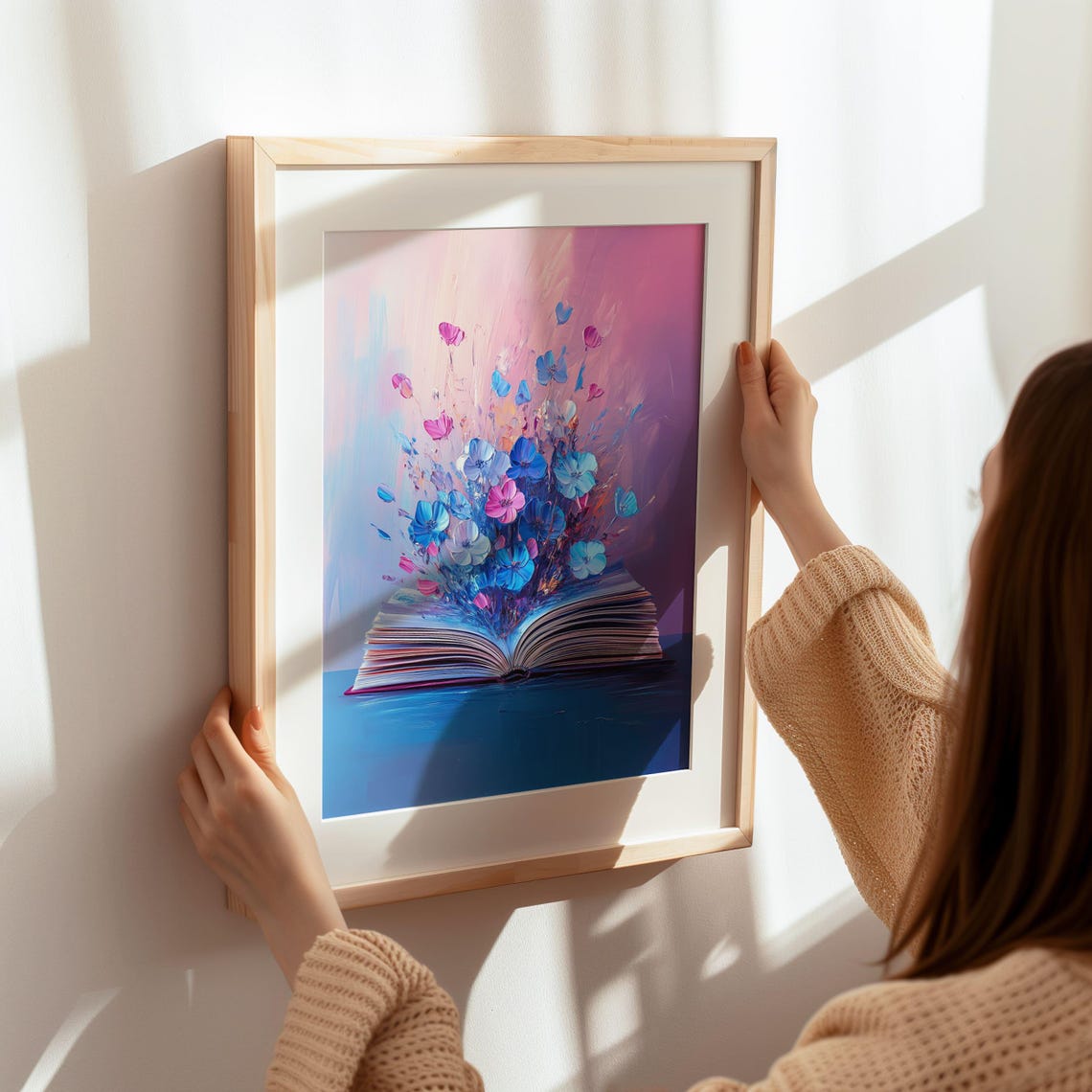 Blue Pink Flowers Rising From Open Book Dreamy Decor Art Poster - Image 8