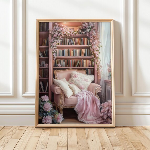 Pink Blush Reading Nook Plush Armchair With Cherry Blossoms Poster