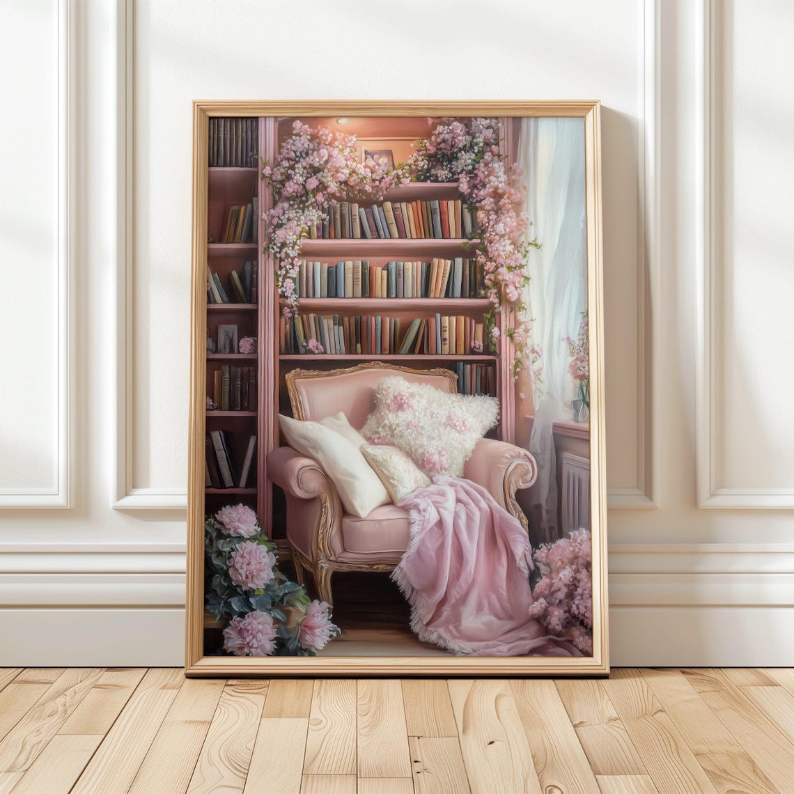 Pink Blush Reading Nook Plush Armchair With Cherry Blossoms Poster