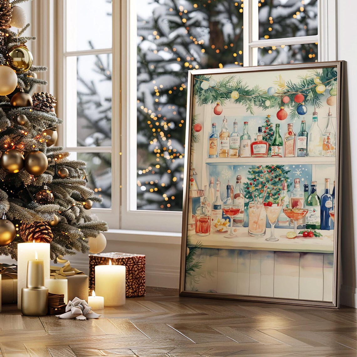Christmas Bar Cart Holiday Cocktail Art Print - Image 2