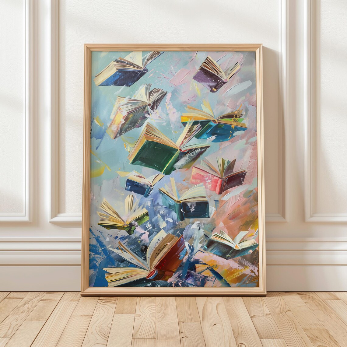 Flying Books Art Print, Vibrant Literary Decor