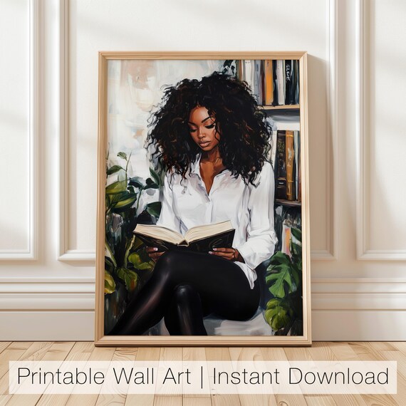 Black Woman With Natural Curls Reading Cozy Bookish Art Poster