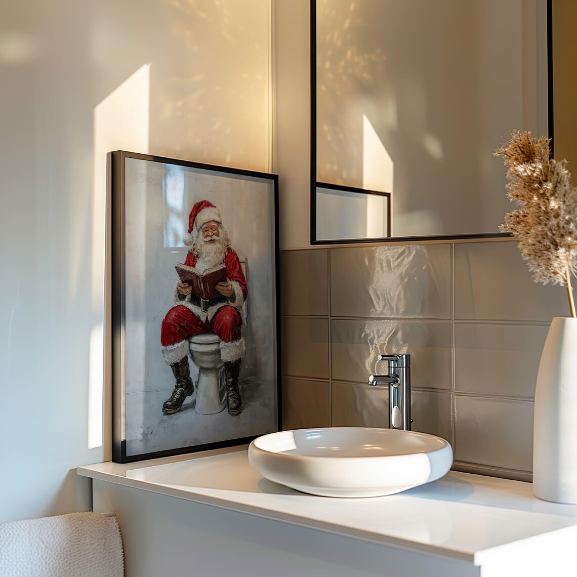 Funny Santa Bathroom Art, Humorous Christmas Print - Image 2