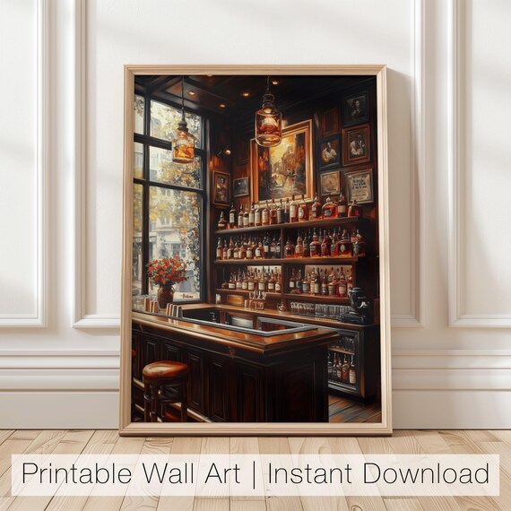 Vintage Whiskey Bar Interior Painting Cozy Home Bar Decor Poster