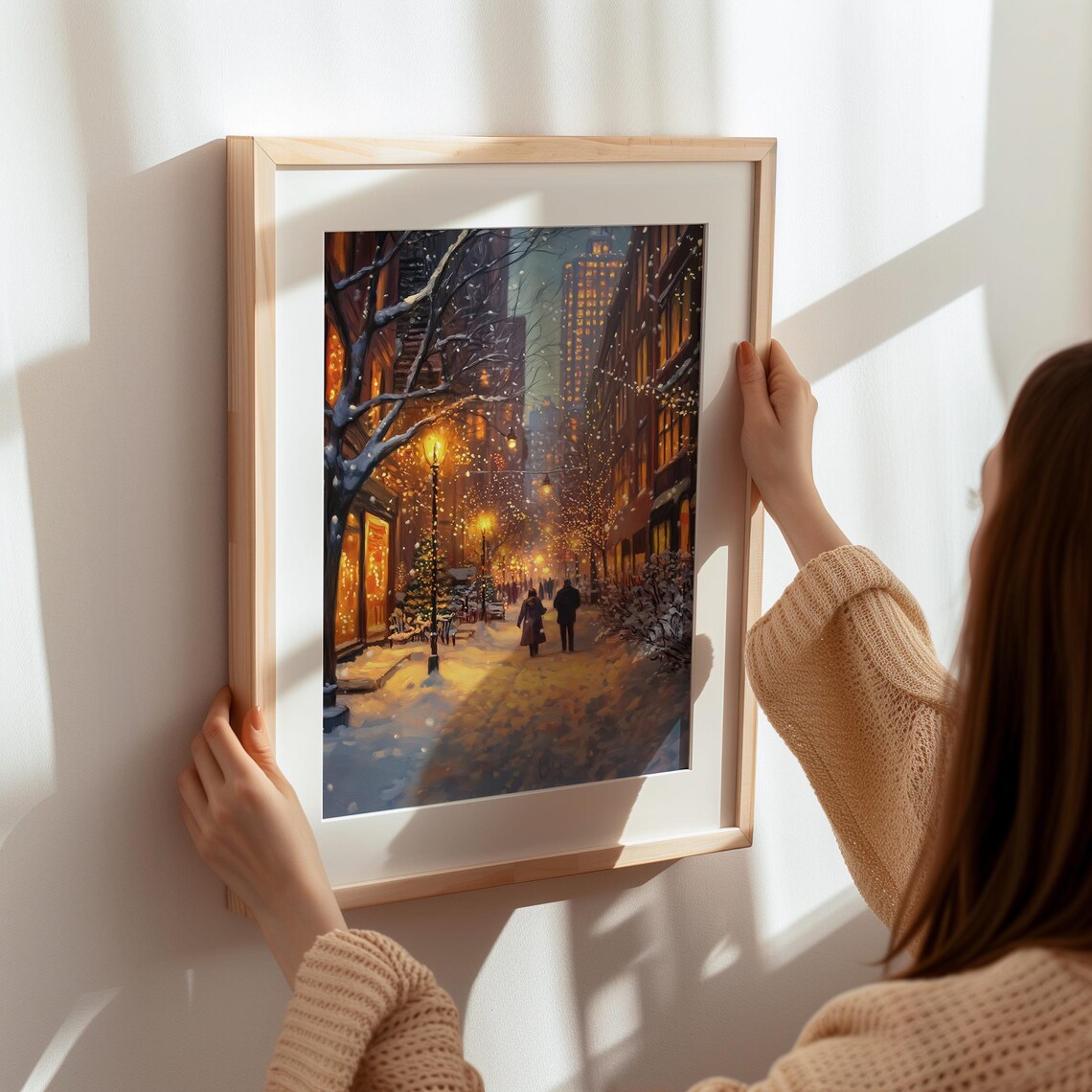 Winter City Street Christmas Art Print, Holiday Cityscape - Image 5