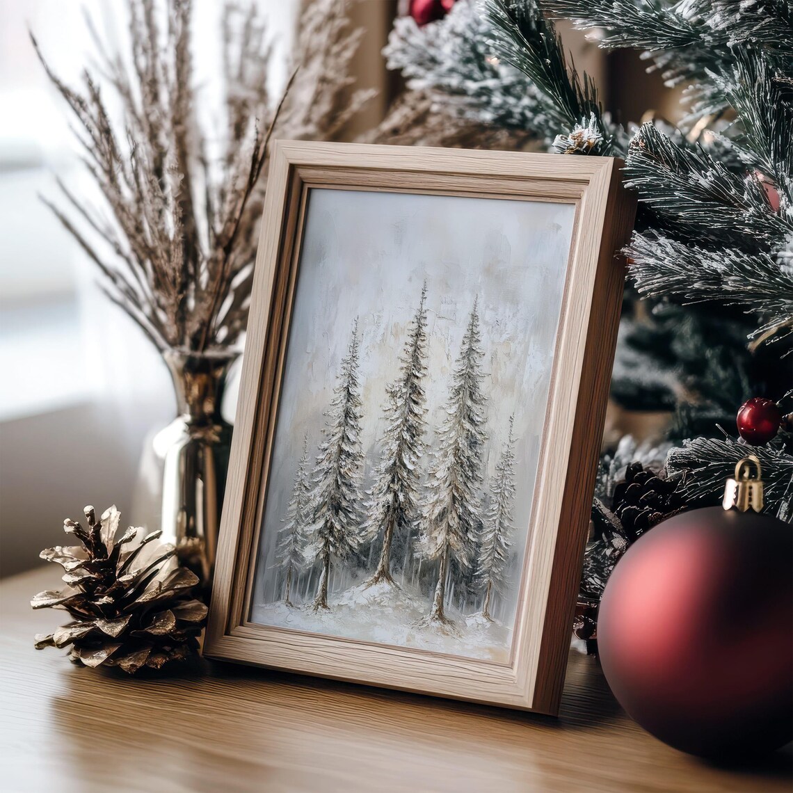 Pine Tree Winter Forest Abstract Landscape Art Print - Image 2