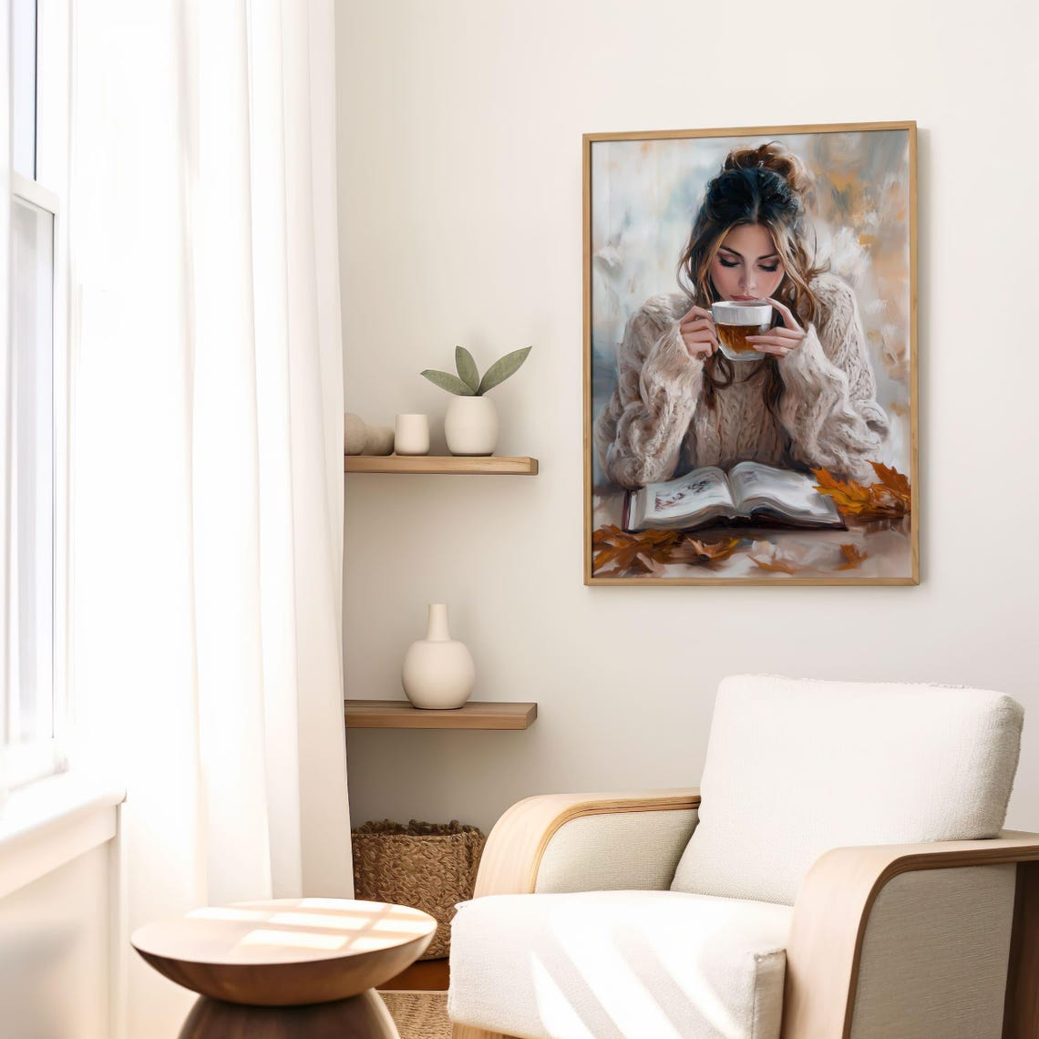 Woman In Knit Sweater With Coffee Cozy Autumn Reading Poster - Image 5