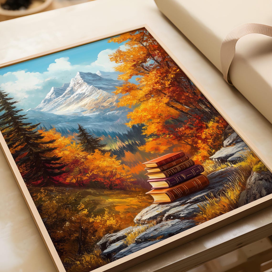 Autumn Mountain Landscape With Stack Of Books On Rocky Outcrop Poster - Image 5