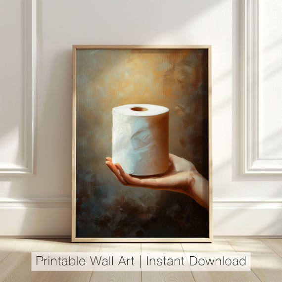 Bathroom Humor Toilet Paper Art Print, Rustic Minimalist
