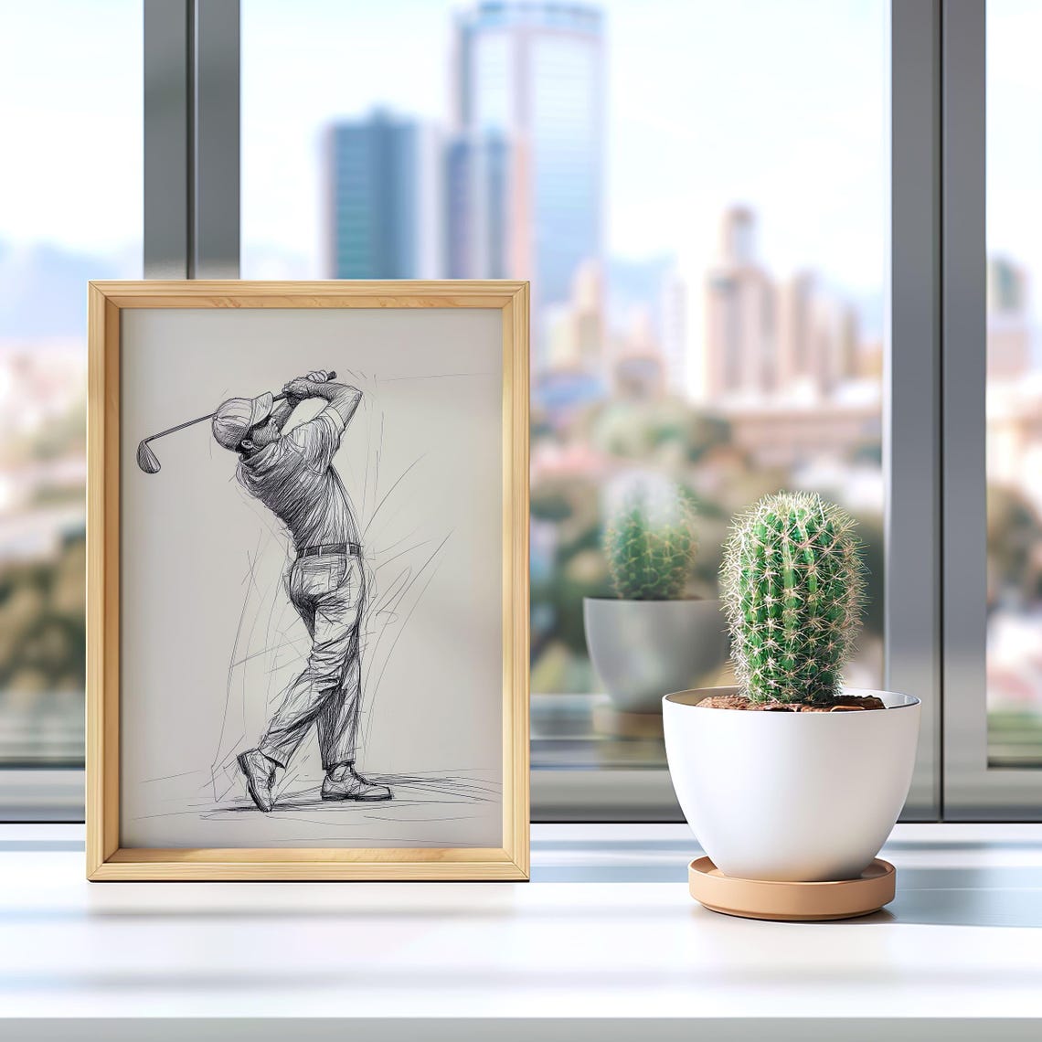 Minimalist Golfer Mid Swing Sketch Monochrome Golf Art Poster - Image 7