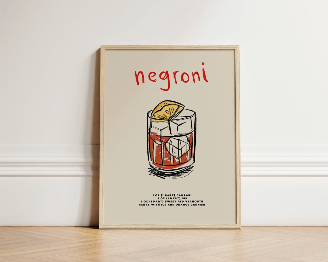 Negroni Retro Cocktail Recipe Art Print