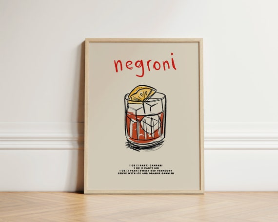Negroni Retro Cocktail Recipe Art Print