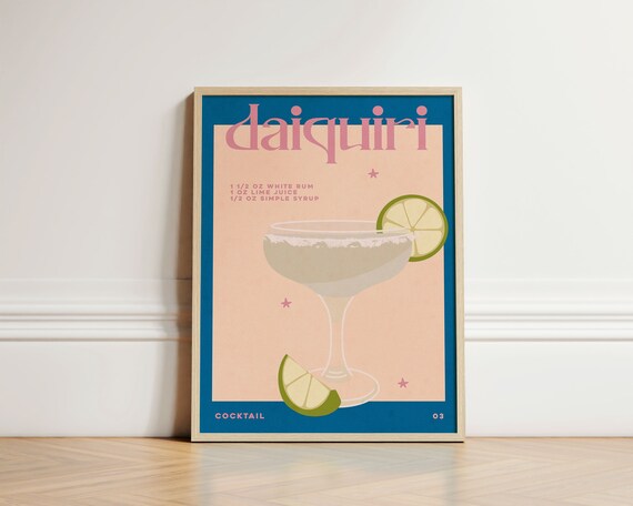 Daiquiri Retro Cocktail Recipe Ingredients Kitchen Bar Cart Print