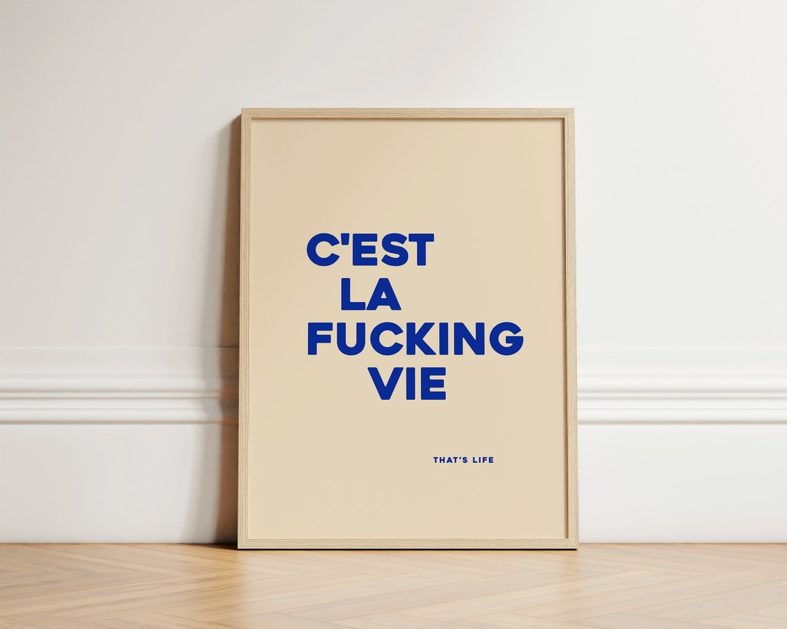 Cest La Fucking Vie French Bold Blue Typographic Quote Poster