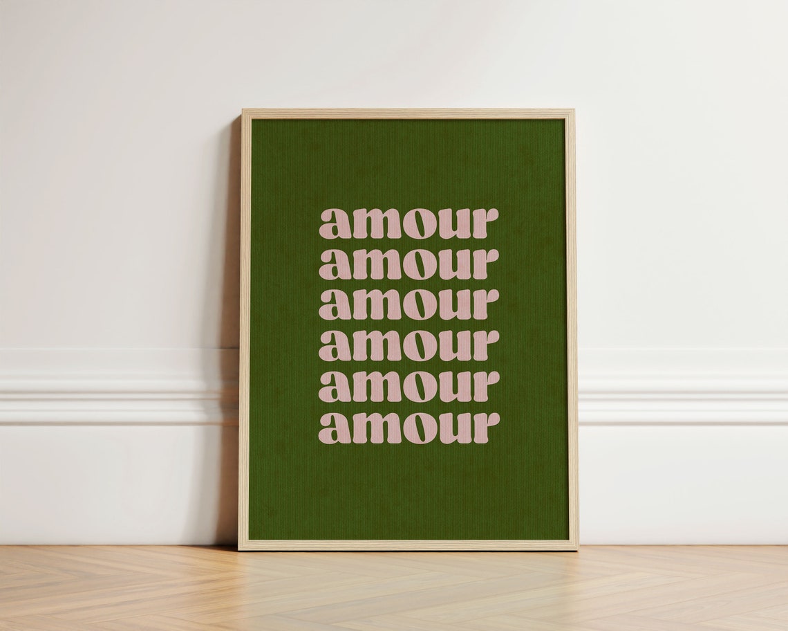 Amour Retro Typography French Love Quote Pink Green Statement Poster