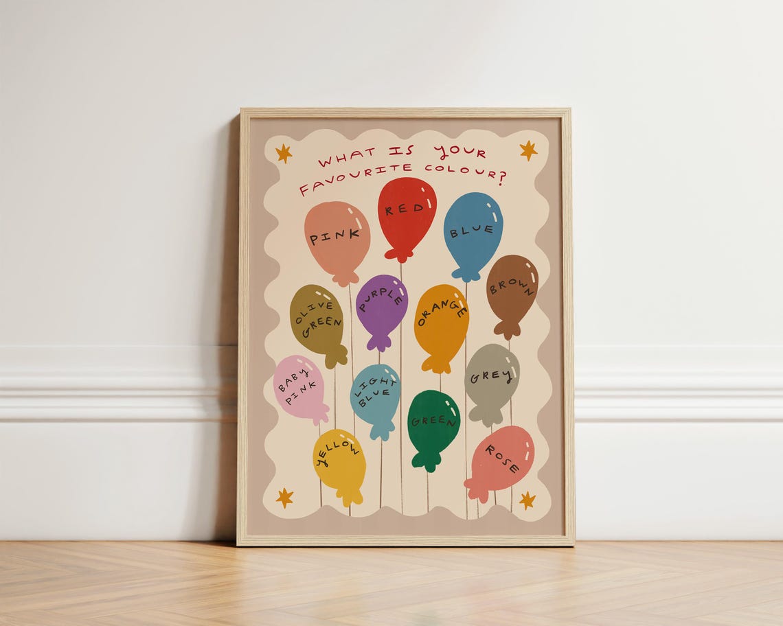 What Is Your Favourite Colour Balloons Kids Nursery Educational Poster