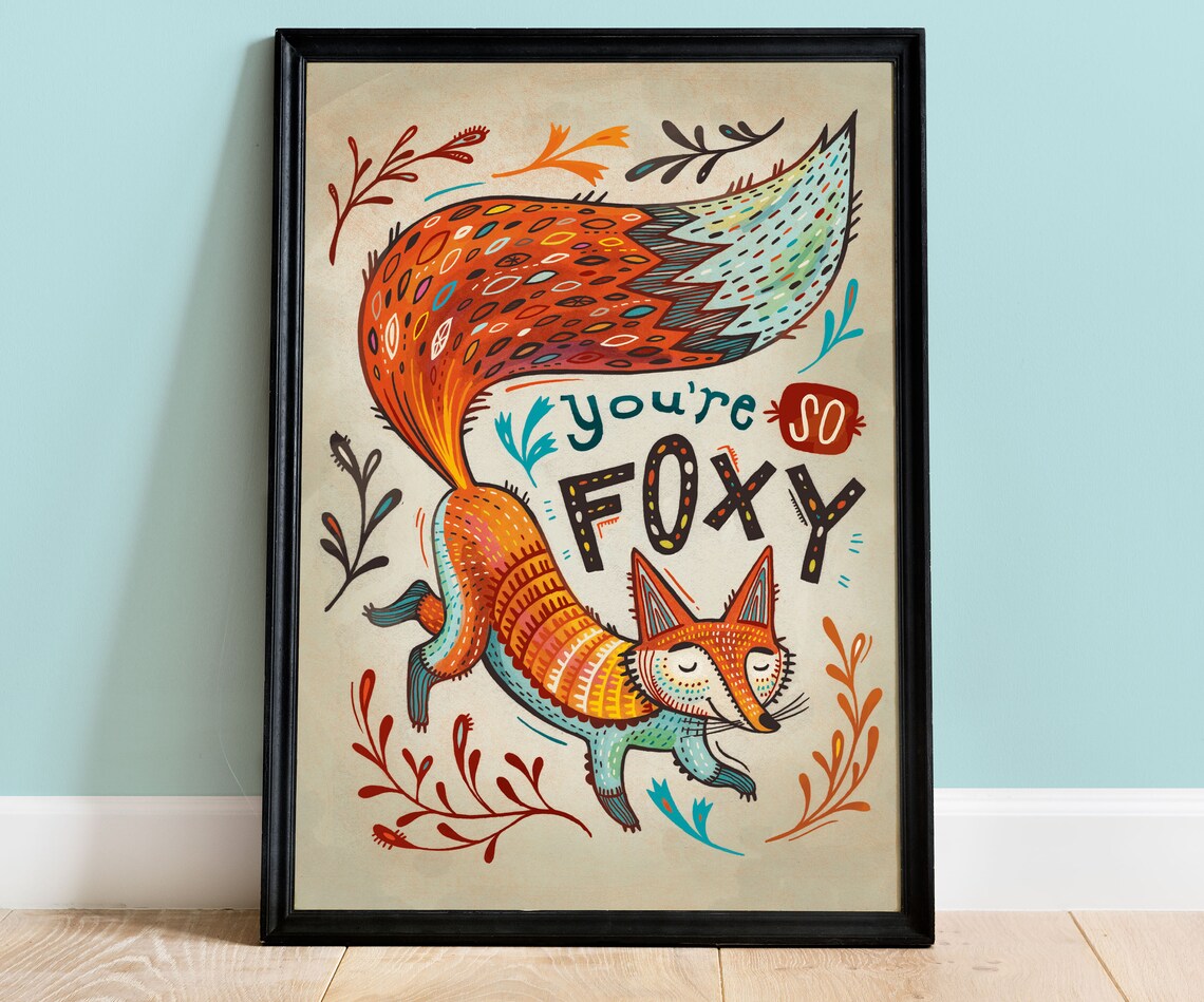 Boho Cute Fox Illustration Poster, Hand-Lettered Quote