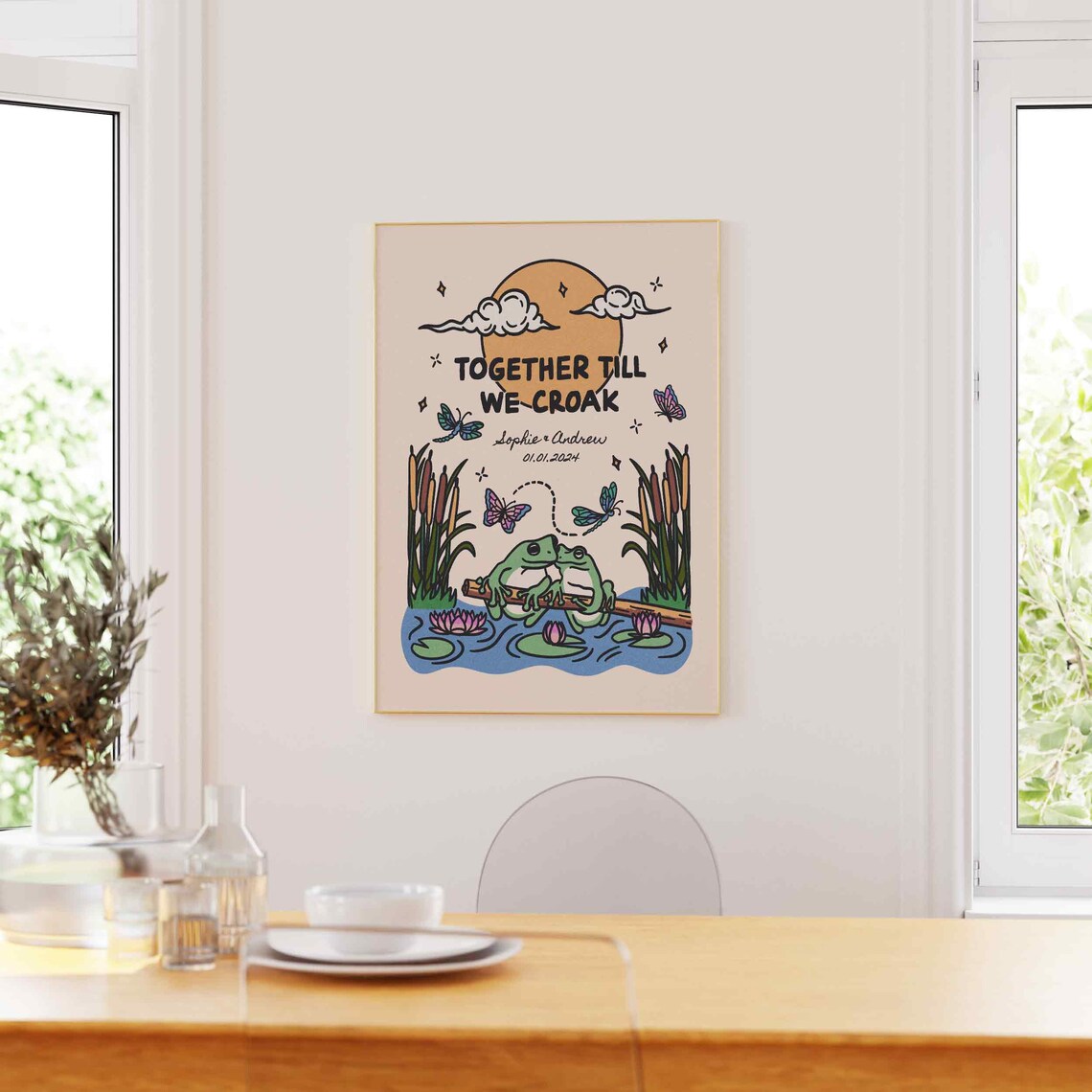 Custom Married Couple Frog Retro Valentine Poster - Image 3