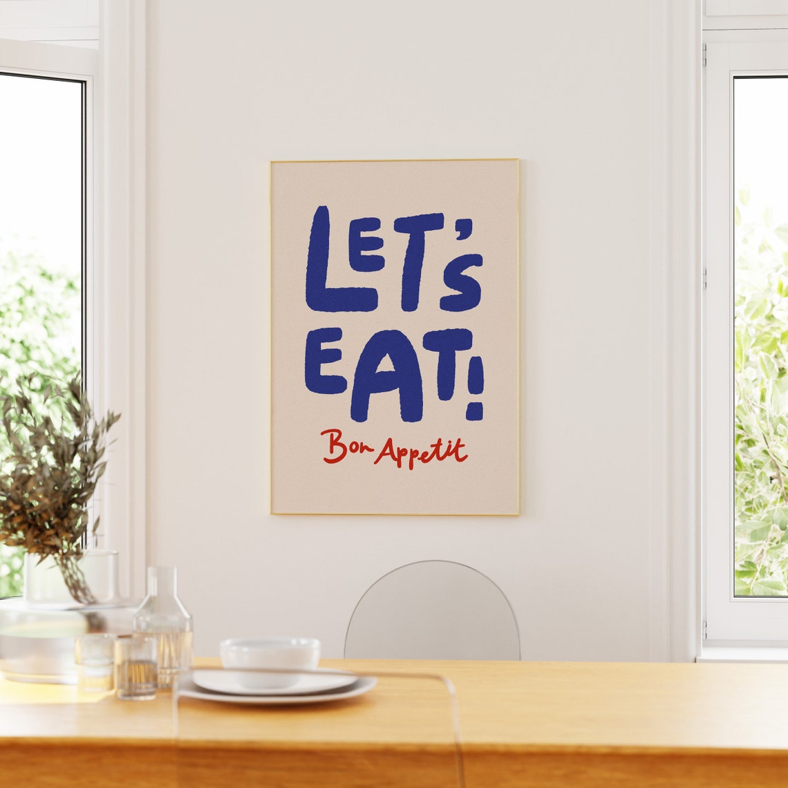 Lets Eat Bold Blue Typography with Bon Appetit Kitchen Poster - Image 4