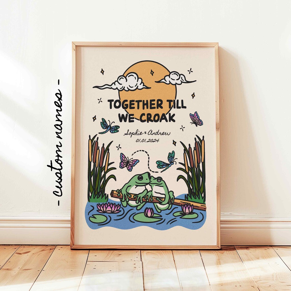 Custom Married Couple Frog Retro Valentine Poster