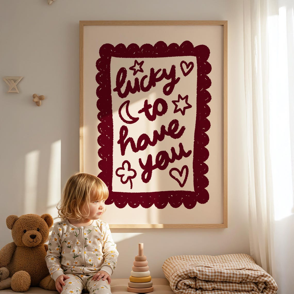 Lucky To Have You Nursery Quote Boho Heart Affirmation Poster