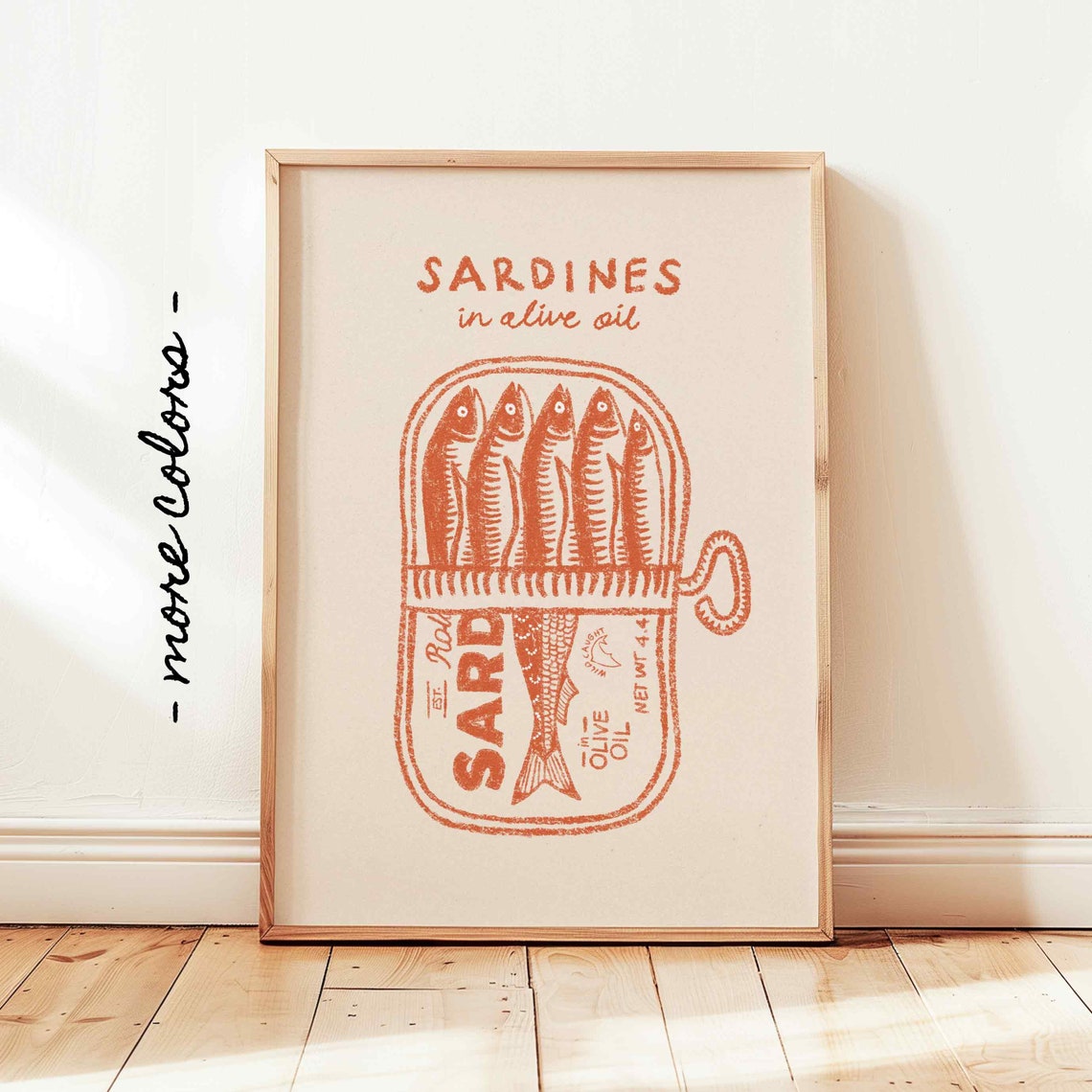 Sardines in Olive Oil Tin Hand Drawn Retro Seafood Kitchen Poster