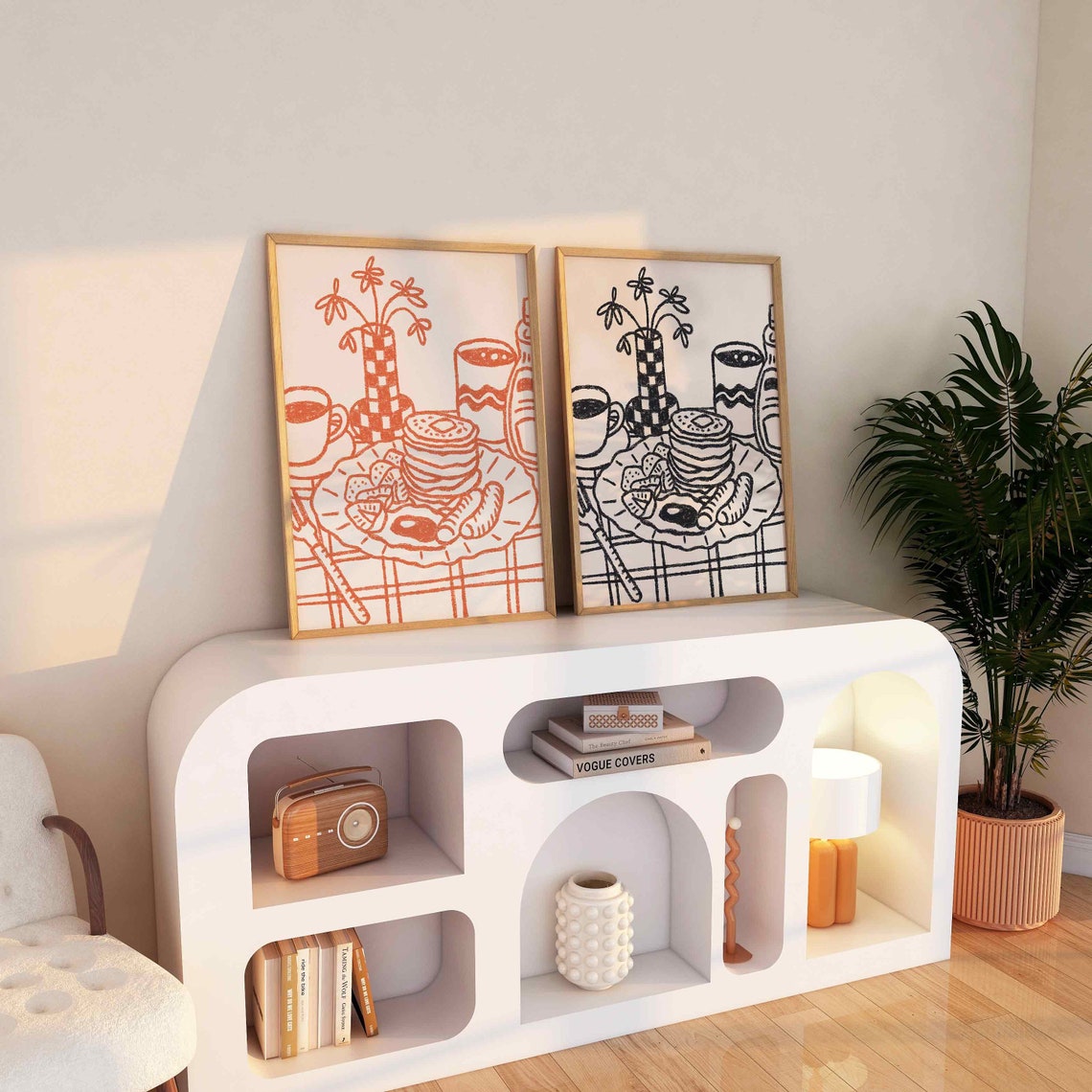 Retro Orange Breakfast Table with Pancakes Illustration Kitchen Poster - Image 3