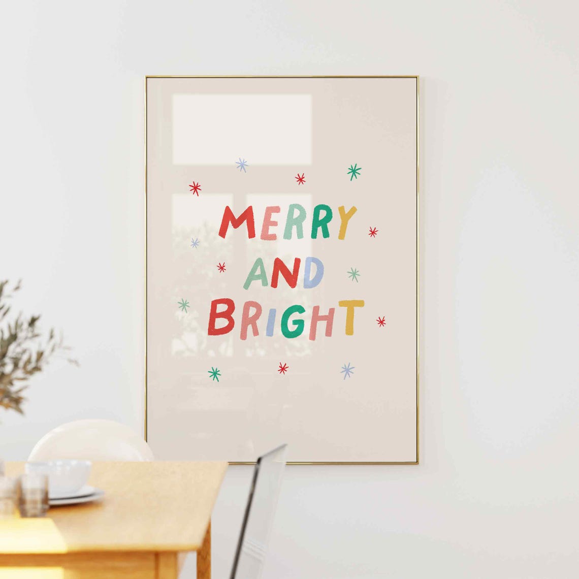 Merry and Bright Colorful Christmas Lettering Star Quote Poster - Image 3