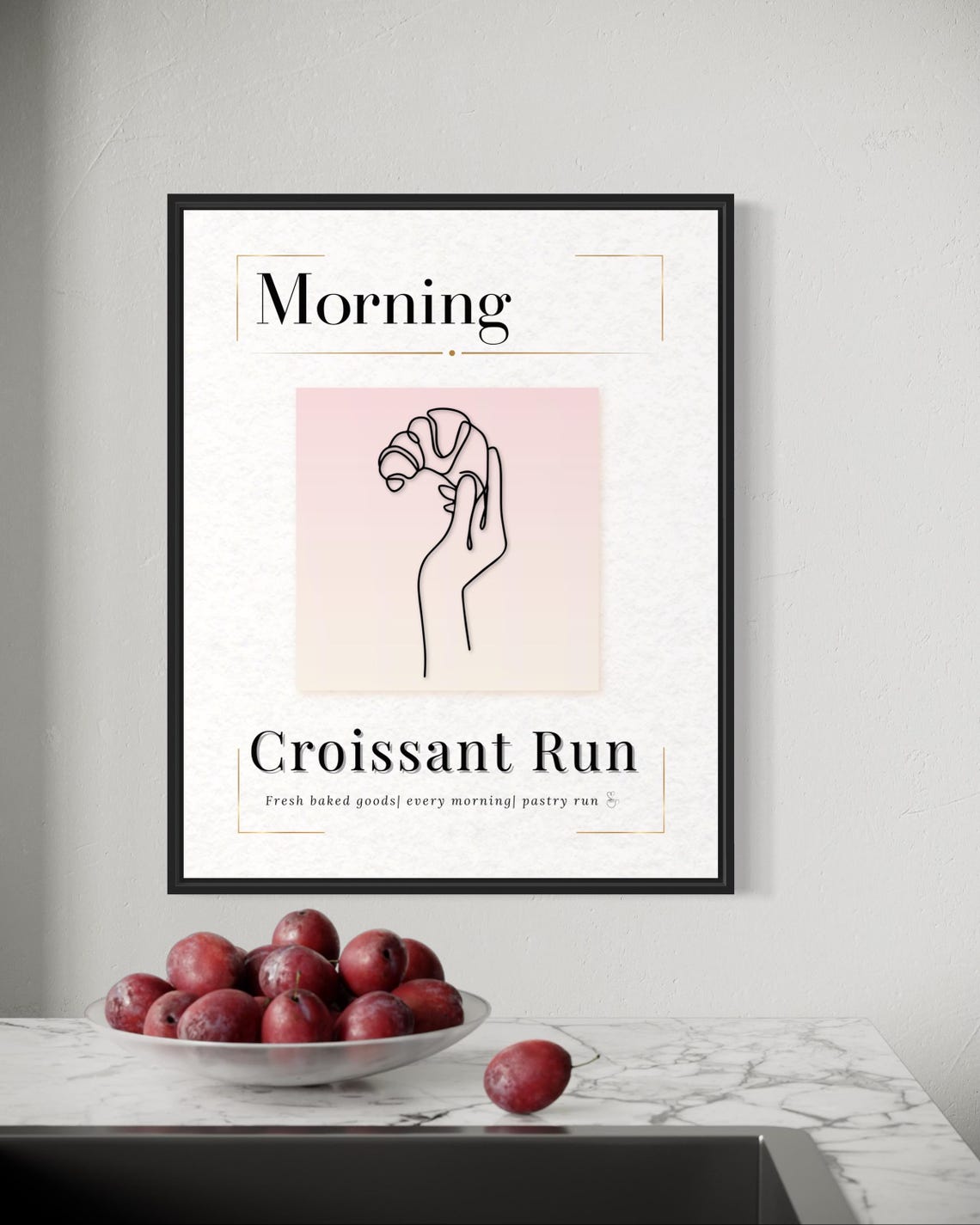 Croissant Morning Run Wall Art Elegant Parisian Morning Wall Art Minimalist Croissant Line Art Minimalist Food Art Print Pink Cafe - Image 6