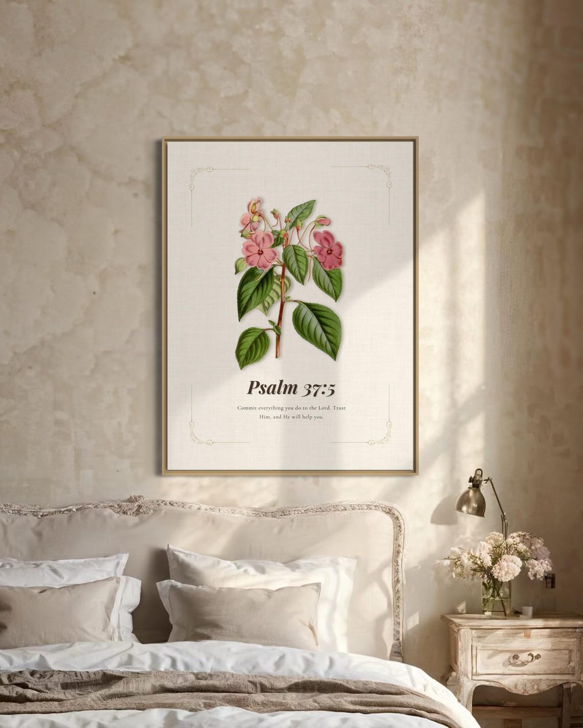 Psalm 37:5 Pink Vintage Botanical Scripture Verse Faith Poster - Image 6