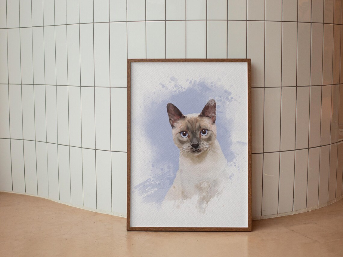 Siamese Cat Watercolor Portrait Blue Eyes Framed Pet Art Print - Image 4