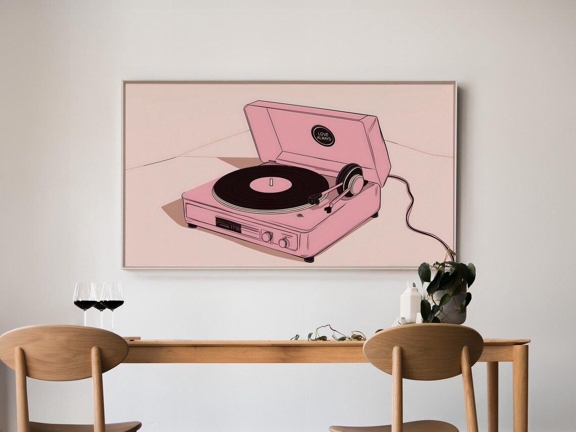 Pink Retro Record Player Vinyl Illustration Love Always Music Lover Wall Art - Image 5