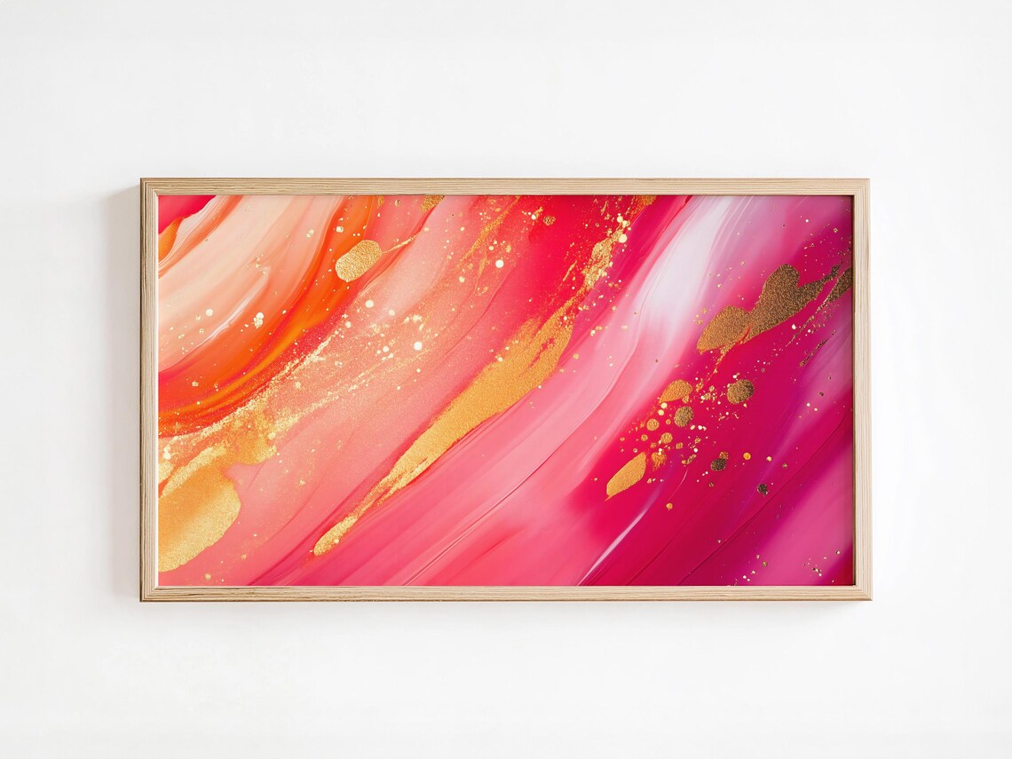 Red Gold Abstract Frame Tv Art Luxury Fluid Painting Bold Modern Art For Frame Tv Luxurious Red And Gold Modern Minimal