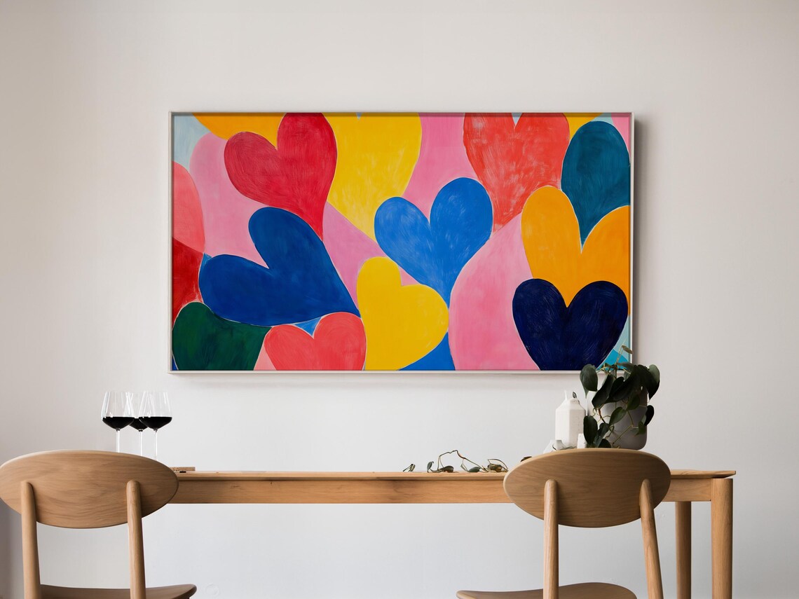 Love Is In The Air Vibrant Hand Painted Colorful Hearts Whimsical Romantic Poster - Image 4