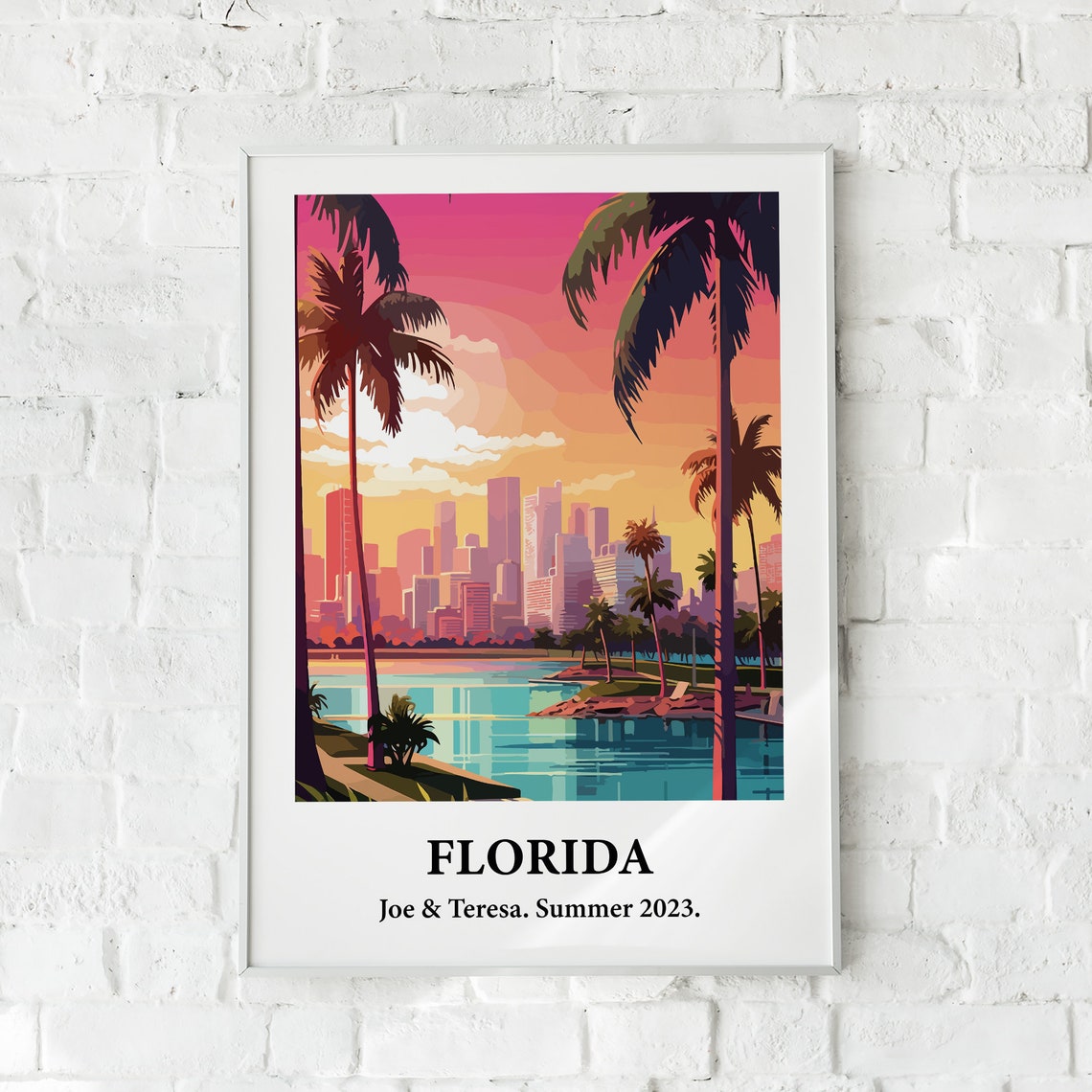 Florida Miami Skyline Sunset Palms Personalized Travel Poster