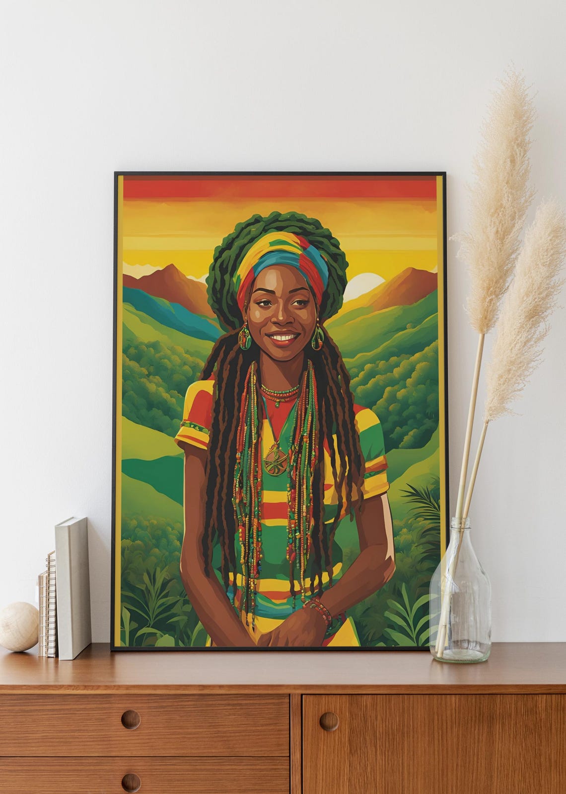 Rastafari Jamaica Woman Dreadlocks Portrait Tropical Art Poster