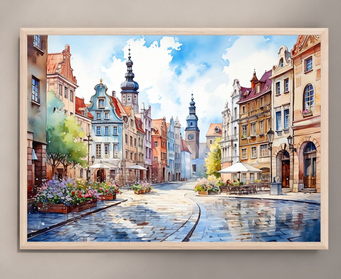 Warsaw Old Town Watercolor Travel Poster