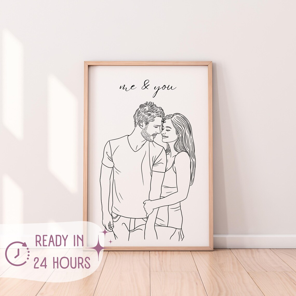 Me and You Couple Line Art Romantic Embrace Custom Portrait Poster